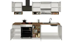 Cucina completa Attiko, 255x60h85 cm, Bianco lucido e Rovere<Dmora Cheap