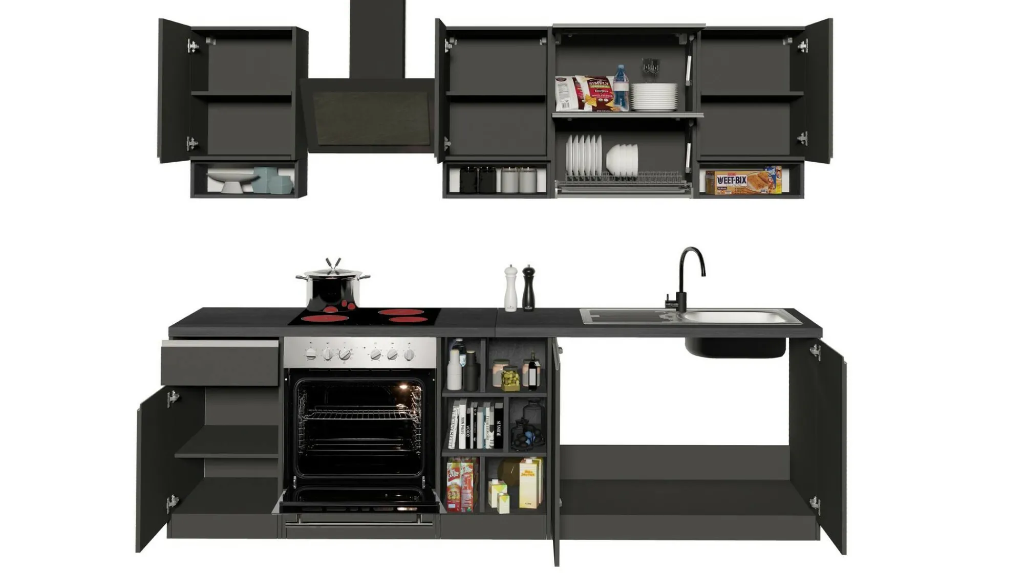 Cucina completa Attiko, 255x60h85 cm, Antracite e Ardesia<Dmora Fashion