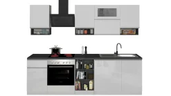 Cucina completa Attiko, 255x60h85 cm, Bianco lucido e Ardesia<Dmora Best Sale