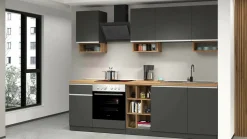 Cucina completa Attimis, 255x60h85 cm, Antracite e Rovere<Dmora Cheap