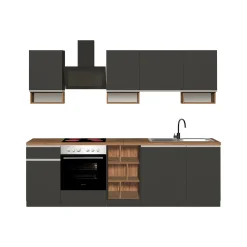 Cucina completa Attimis, 255x60h85 cm, Antracite e Rovere<Dmora Cheap