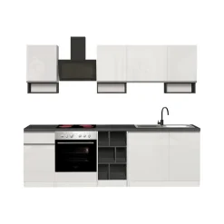 Cucina completa Attimis, 255x60h85 cm, Bianco lucido e Ardesia<Dmora Cheap