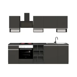 Cucina completa Attimis, 255x60h85 cm, Antracite e Ardesia<Dmora Sale