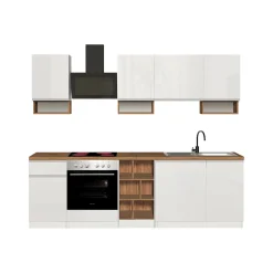 Cucina completa Attimis, 255x60h85 cm, Bianco lucido e Rovere<Dmora Flash Sale