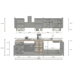 Cucina completa Attimis, 255x60h85 cm, Antracite e Rovere<Dmora Cheap