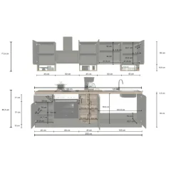 Cucina completa Attimis, 255x60h85 cm, Bianco lucido e Ardesia<Dmora Cheap