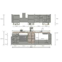 Cucina completa Attimis, 255x60h85 cm, Bianco lucido e Rovere<Dmora Flash Sale