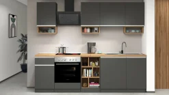 Cucina completa Attimis, 255x60h85 cm, Antracite e Rovere<Dmora Cheap