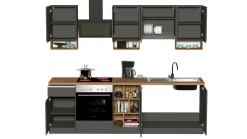 Cucina completa Attimis, 255x60h85 cm, Antracite e Rovere<Dmora Cheap