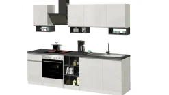 Cucina completa Attimis, 255x60h85 cm, Bianco lucido e Ardesia<Dmora Cheap