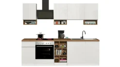 Cucina completa Attimis, 255x60h85 cm, Bianco lucido e Rovere<Dmora Flash Sale
