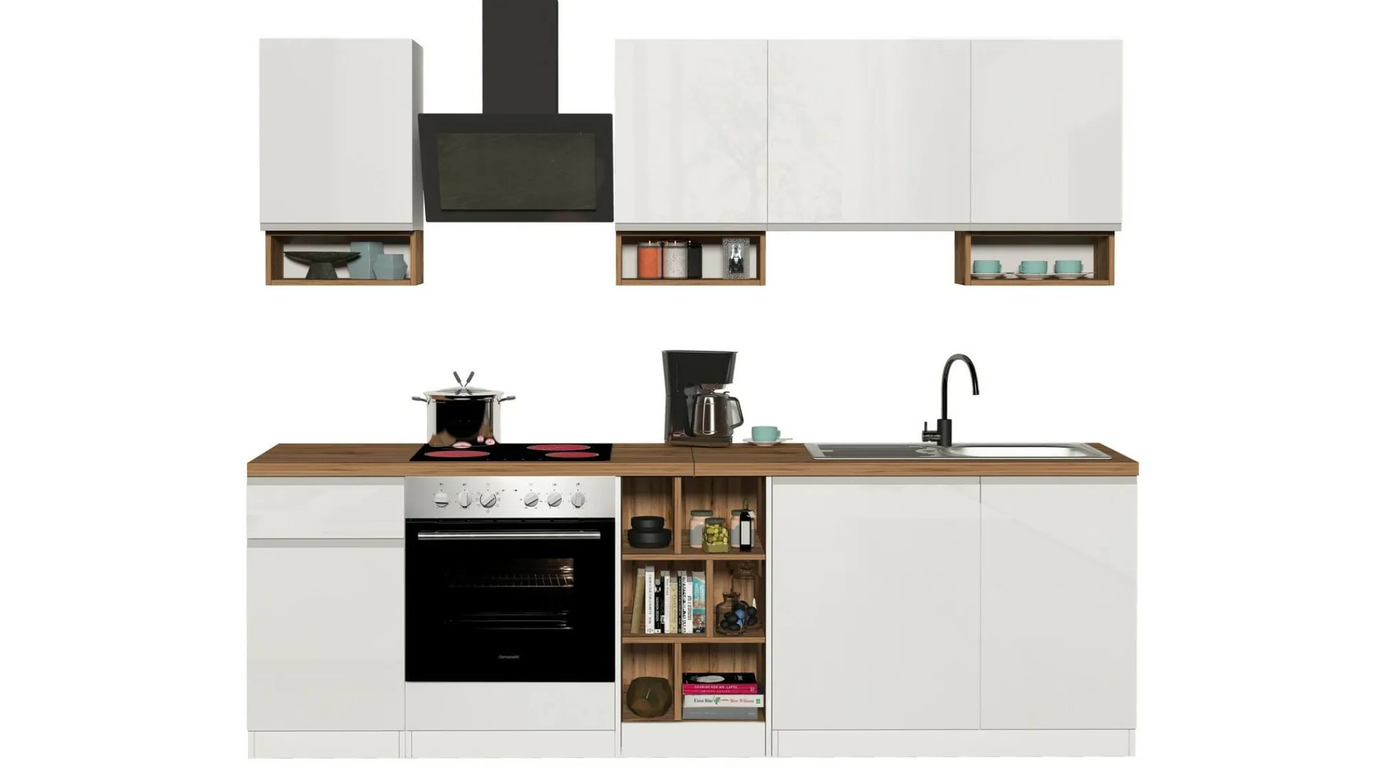 Cucina completa Attimis, 255x60h85 cm, Bianco lucido e Rovere<Dmora Flash Sale