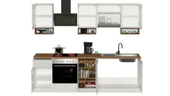Cucina completa Attimis, 255x60h85 cm, Bianco lucido e Rovere<Dmora Flash Sale