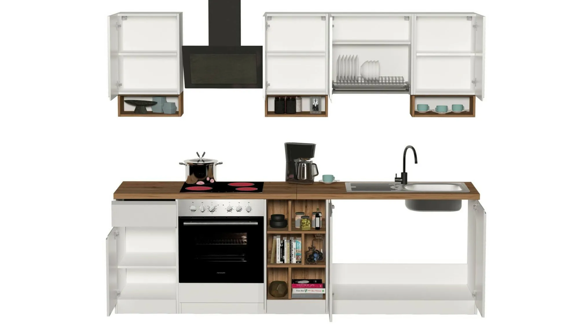 Cucina completa Attimis, 255x60h85 cm, Bianco lucido e Rovere<Dmora Flash Sale