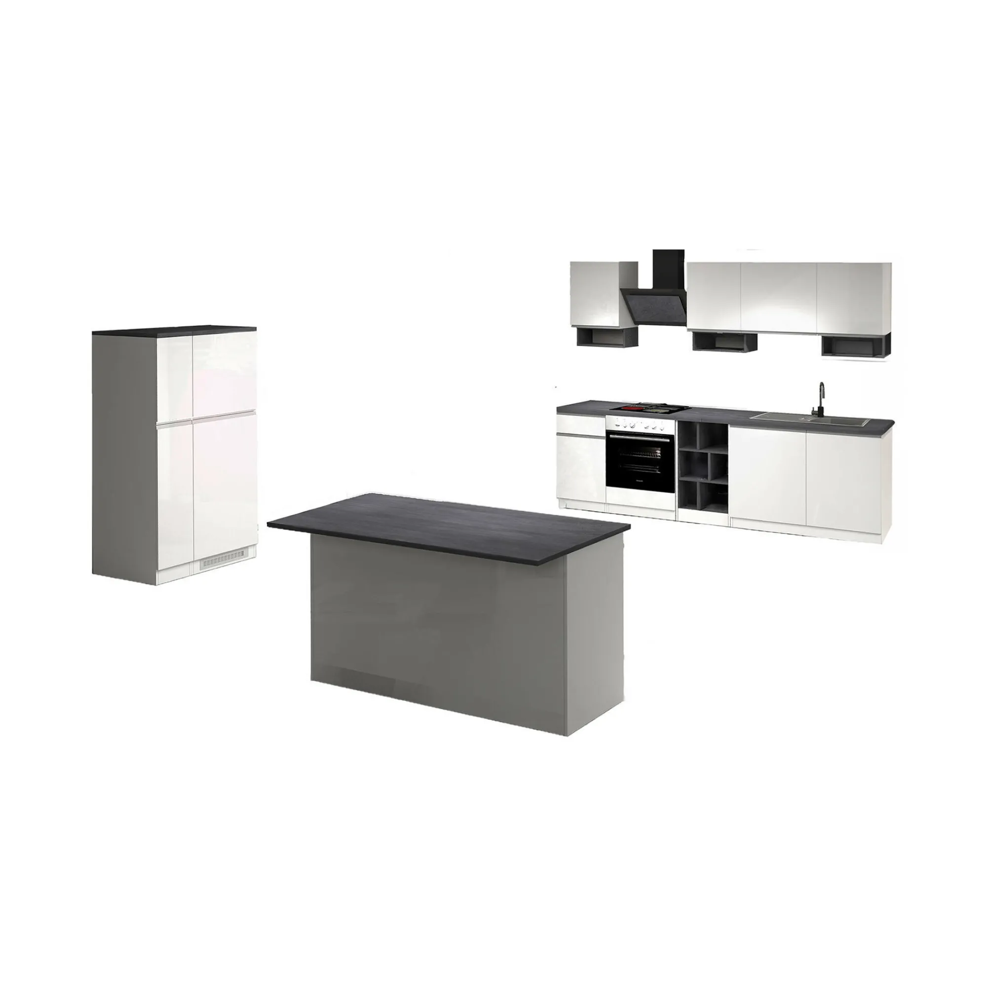 Cucina completa Balme, 100% Made in Italy, Bianco lucido e Ardesia<Dmora Store