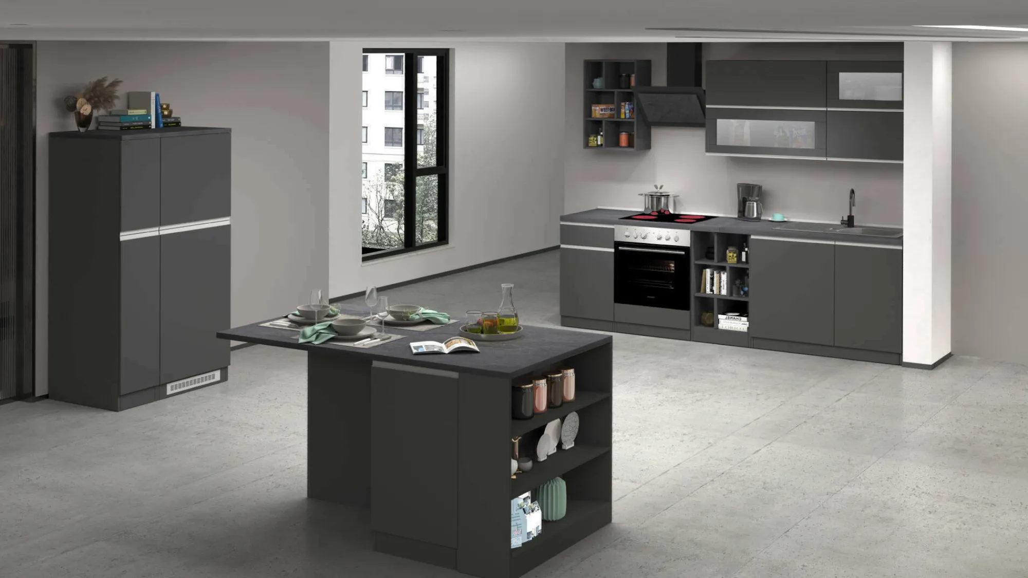 Cucina completa Dancelott, 100% Made in Italy, Antracite e Ardesia<Dmora Best