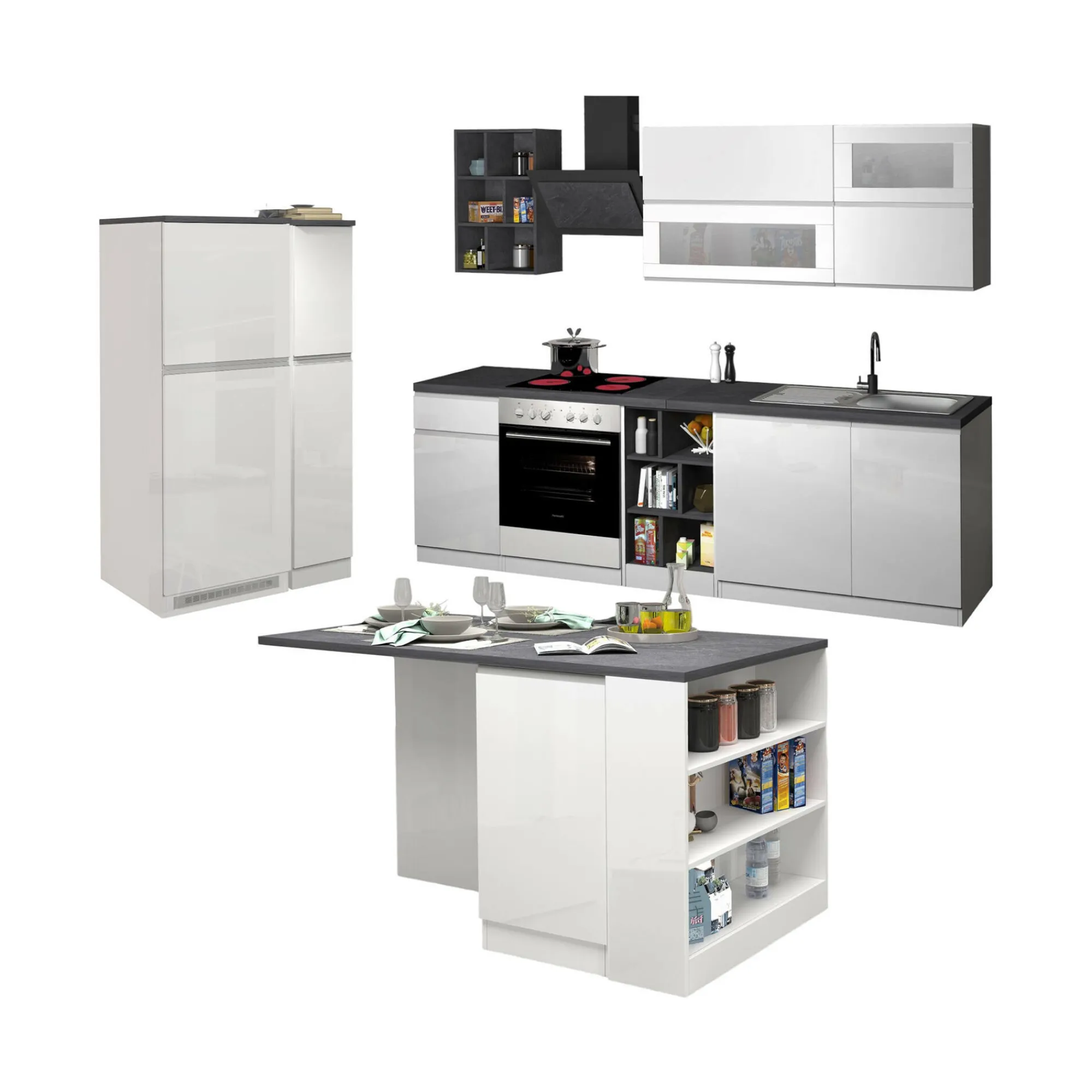 Cucina completa Dantenucc, 100% Made in Italy, Bianco lucido e Ardesia<Dmora Cheap