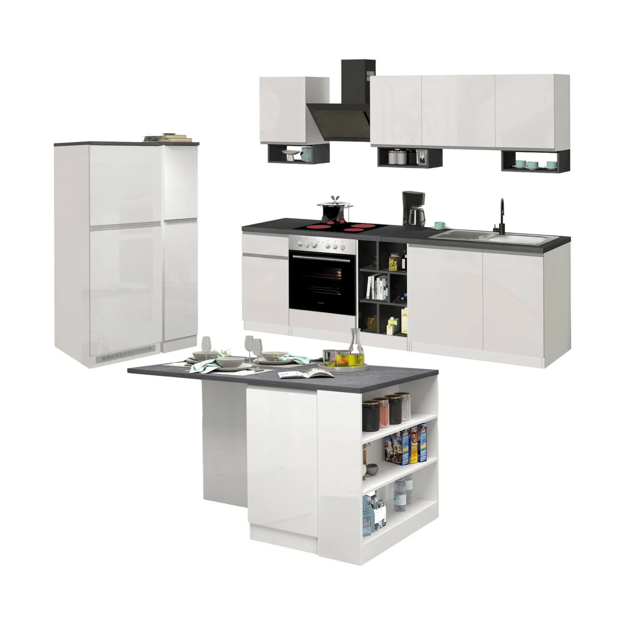 Cucina completa Dantenucc, 100% Made in Italy, Bianco lucido e Ardesia<Dmora Cheap