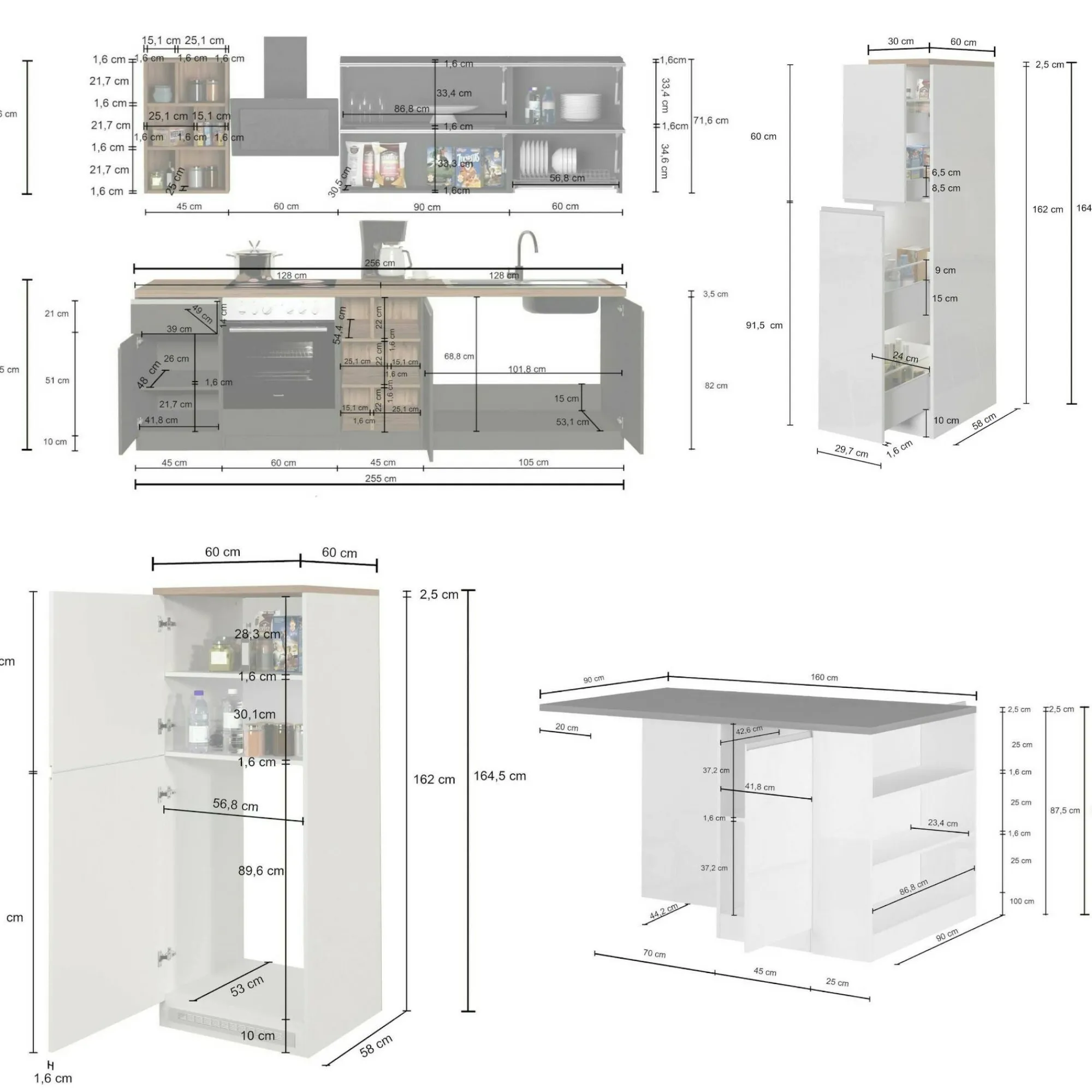Cucina completa Dantenucc, 100% Made in Italy, Bianco lucido e Ardesia<Dmora Cheap