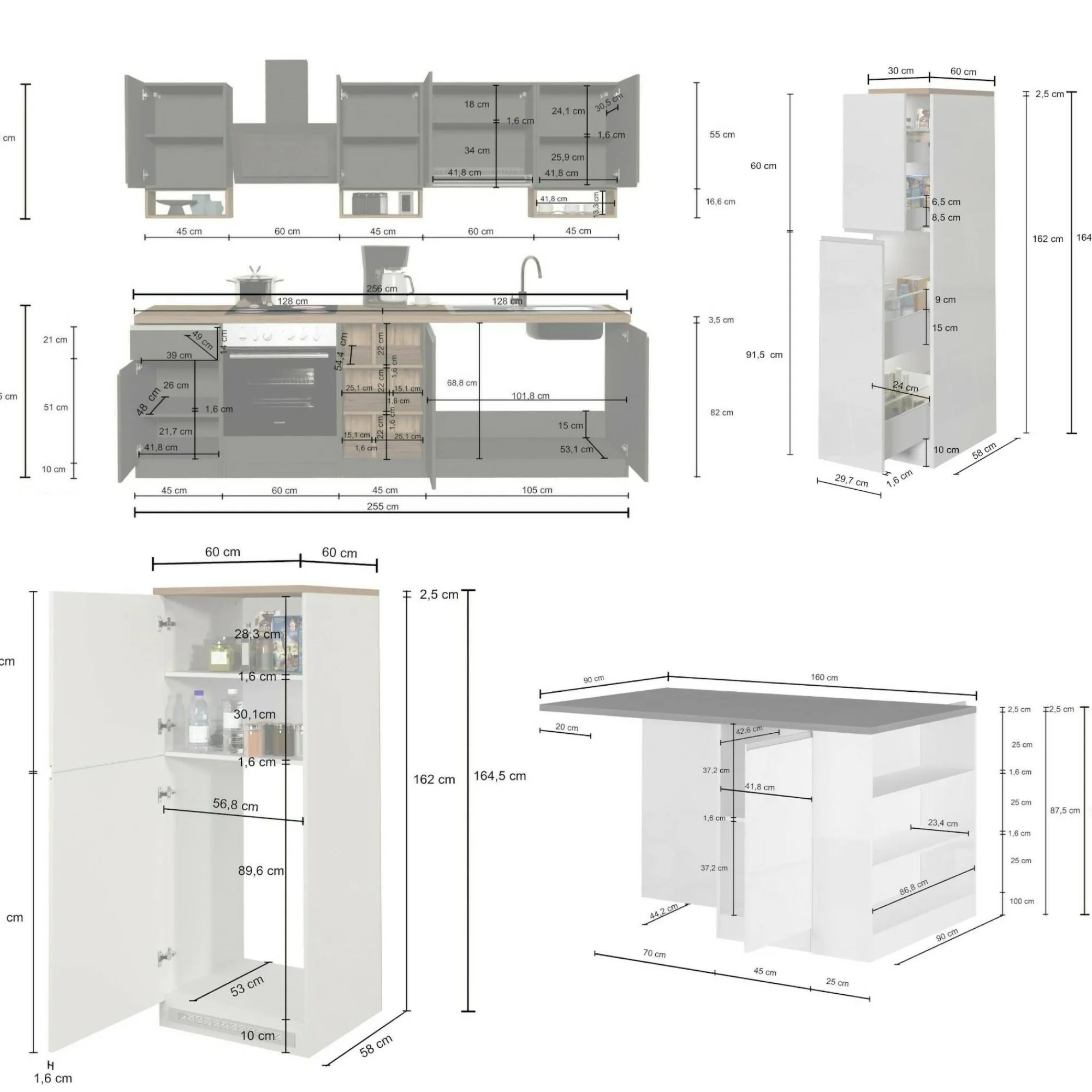 Cucina completa Dantenucc, 100% Made in Italy, Bianco lucido e Ardesia<Dmora Cheap