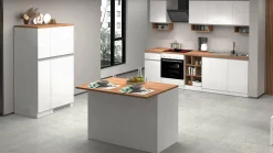 Cucina completa Daquilant, 100% Made in Italy, Bianco lucido e Rovere<Dmora Sale