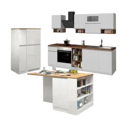 Cucina completa Daquilant, 100% Made in Italy, Bianco lucido e Rovere<Dmora Cheap