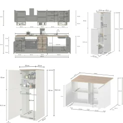 Cucina completa Daquilant, 100% Made in Italy, Bianco lucido e Rovere<Dmora Sale