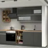 Cucina completa Fonti, 255x60h85 cm, Antracite e Rovere<Dmora Store