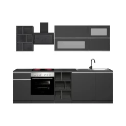 Cucina completa Fonti, 255x60h85 cm, Antracite e Ardesia<Dmora Sale