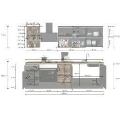 Cucina completa Fonti, 255x60h85 cm, Antracite e Ardesia<Dmora Sale
