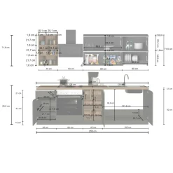 Cucina completa Fonti, 255x60h85 cm, Antracite e Rovere<Dmora Store