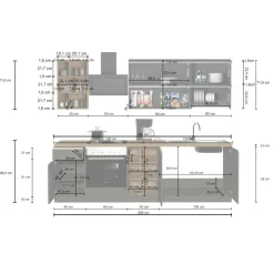 Cucina completa Fonti, 255x60h85 cm, Bianco lucido e Ardesia<Dmora Flash Sale