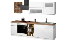 Cucina completa Fonti, 255x60h85 cm, Bianco lucido e Rovere<Dmora Sale