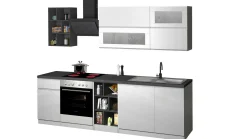 Cucina completa Fonti, 255x60h85 cm, Bianco lucido e Ardesia<Dmora Flash Sale
