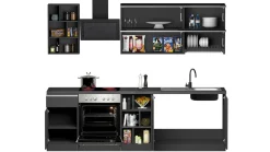 Cucina completa Fonti, 255x60h85 cm, Antracite e Ardesia<Dmora Sale