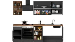 Cucina completa Fonti, 255x60h85 cm, Antracite e Rovere<Dmora Store