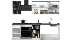 Cucina completa Fonti, 255x60h85 cm, Bianco lucido e Ardesia<Dmora Flash Sale