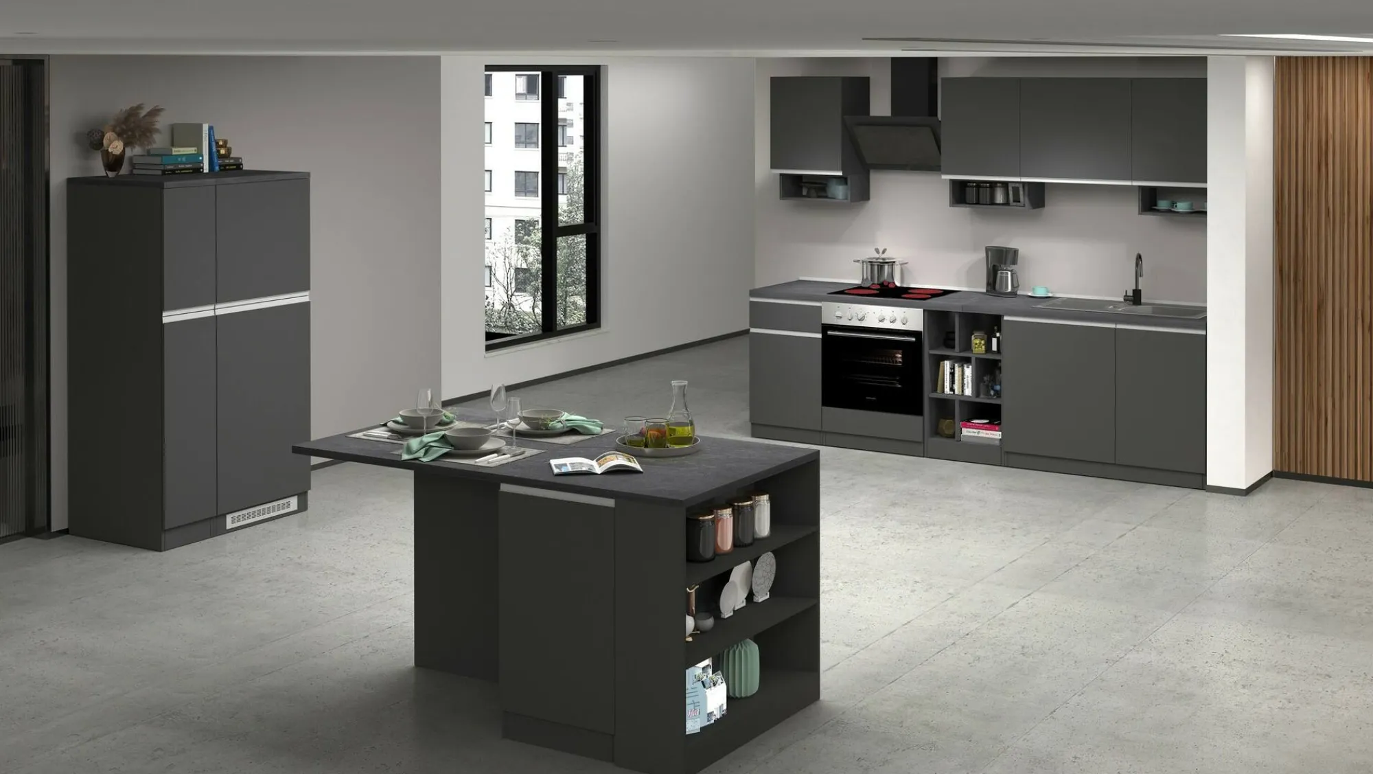 Dispensa da cucina Atrax, 30x60h165 cm, Antracite e Ardesia<Dmora Hot