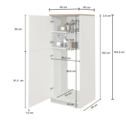 Dispensa da cucina Dcasasol, 60x60h165 cm, Bianco lucido e Rovere<Dmora Clearance