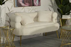 Divano fisso 2 posti Casier, 133x68 h69 cm, Bianco e Oro<Dmora Sale