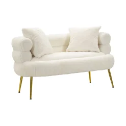 Divano fisso 2 posti Casier, 133x68 h69 cm, Bianco e Oro<Dmora Sale