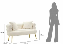 Divano fisso 2 posti Casier, 133x68 h69 cm, Bianco e Oro<Dmora Sale