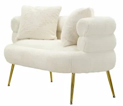 Divano fisso 2 posti Casier, 133x68 h69 cm, Bianco e Oro<Dmora Sale