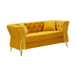 Divano fisso 2 posti Casio, 162x83 h76 cm, Ocra e Oro<Dmora Outlet