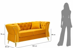Divano fisso 2 posti Casio, 162x83 h76 cm, Ocra e Oro<Dmora Outlet