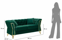 Divano fisso 2 posti Casio, 162x83 h76 cm, Verde e Oro<Dmora New