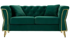 Divano fisso 2 posti Casio, 162x83 h76 cm, Verde e Oro<Dmora New