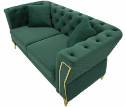 Divano fisso 2 posti Casio, 162x83 h76 cm, Verde e Oro<Dmora New
