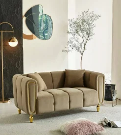 Divano fisso 2 posti Gandolfo, 81x155 h71 cm, Grigio e Oro<Dmora Sale