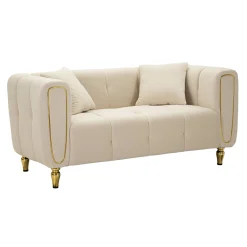Divano fisso 2 posti Gandolfo, 81x155 h71 cm, Crema e Oro<Dmora Flash Sale